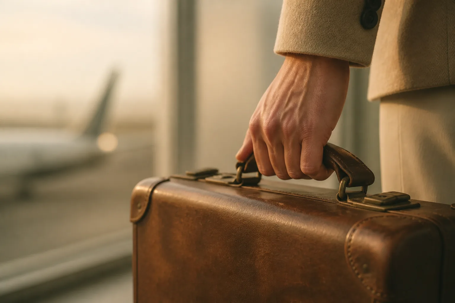 Famille de la diaspora à l'aéroport avec valises, départ serein vers l'Algérie